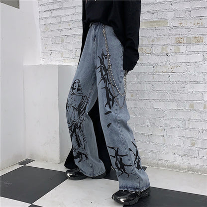 Vintage Washed Jeans Wide-Leg Straight-Leg Daddy Pants