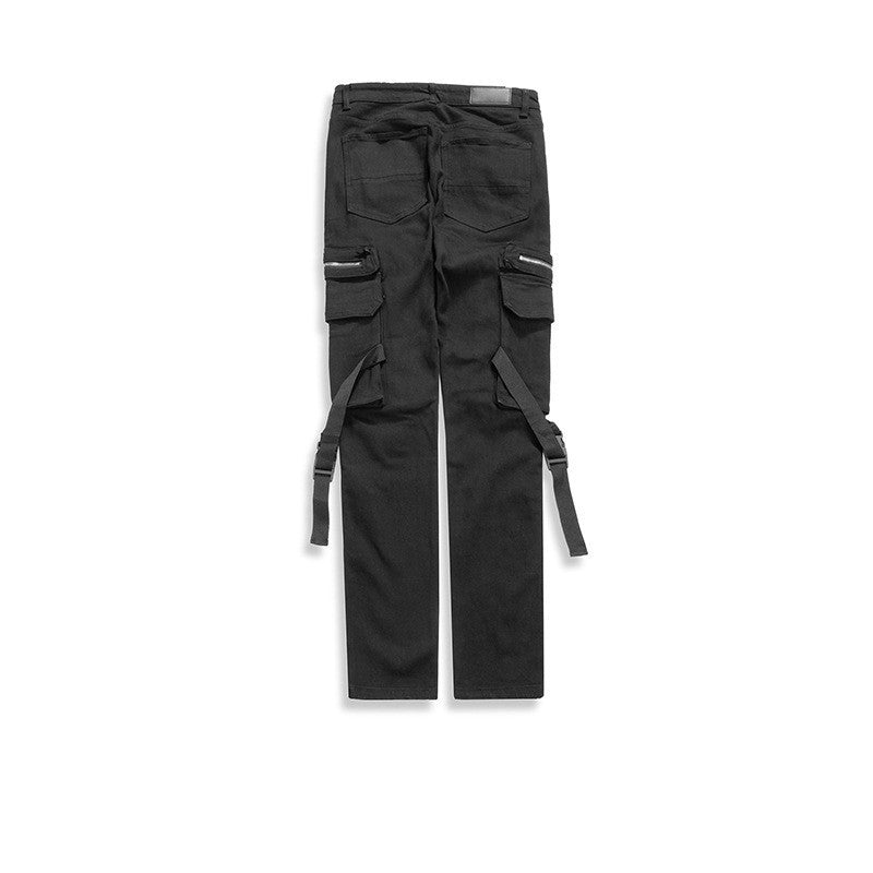 Pocket Buckle Streamer Functional Pants Couple Feet Jeans