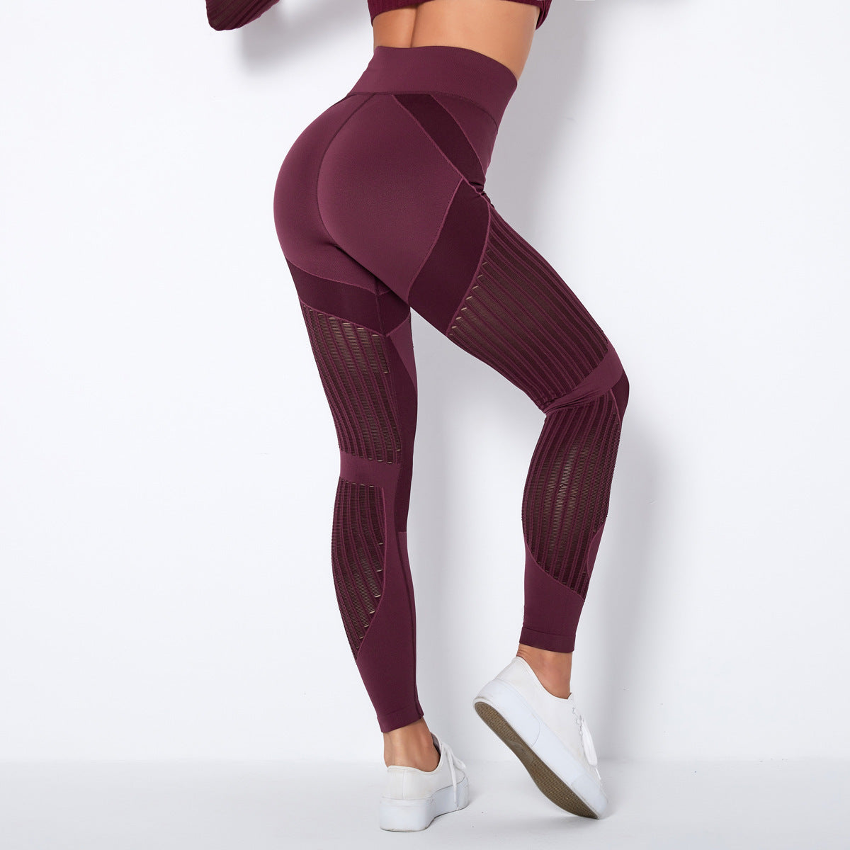 Seamless Mesh Knit Yoga Leggings High-Waist Hip-Lifting Sports Fitness Pants