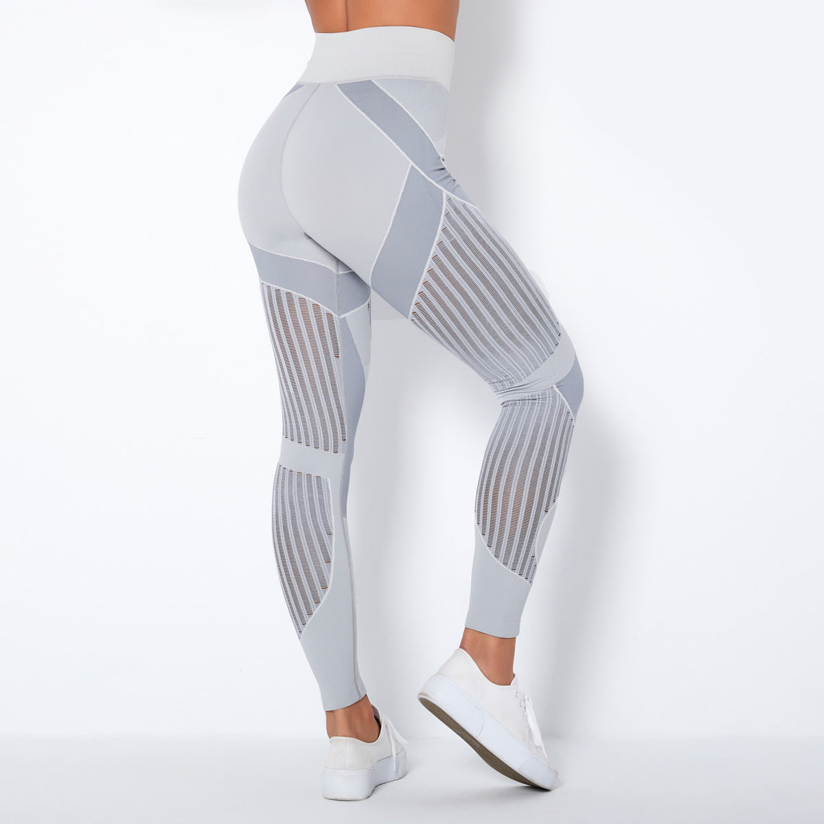 Seamless Mesh Knit Yoga Leggings High-Waist Hip-Lifting Sports Fitness Pants