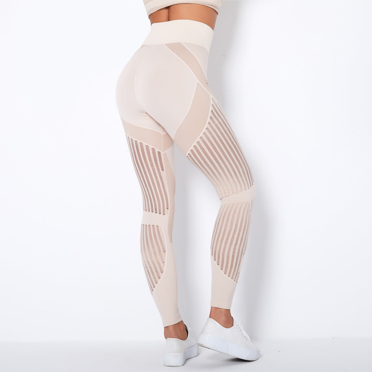 Seamless Mesh Knit Yoga Leggings High-Waist Hip-Lifting Sports Fitness Pants