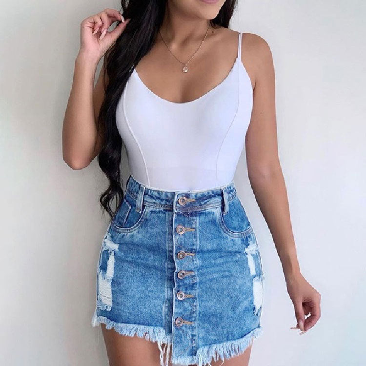 Hip-length Half-length Denim Skirt