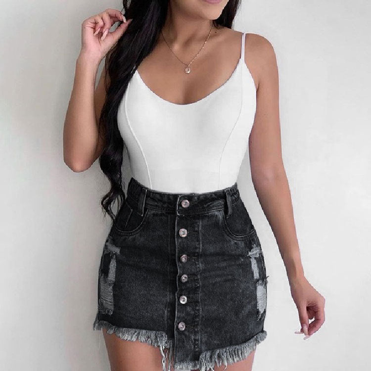 Hip-length Half-length Denim Skirt