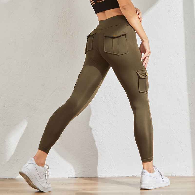 NORMOV Workout Women Leggings Casual Patchwork Pocket High Waist Push Up Cargo Pants Jeggings Solid Fitness Leggings Female