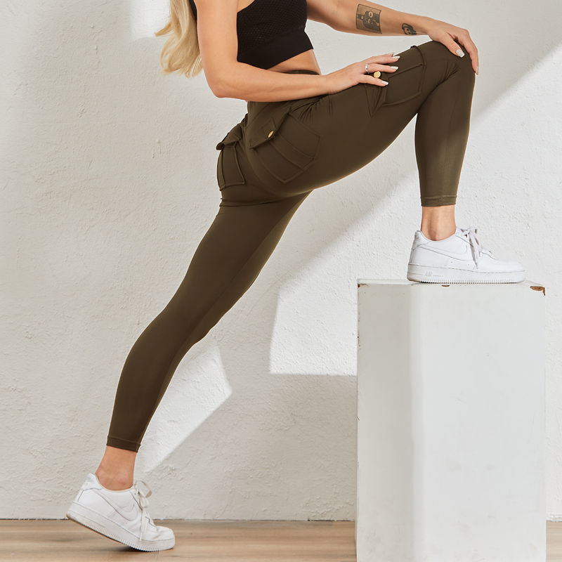 NORMOV Workout Women Leggings Casual Patchwork Pocket High Waist Push Up Cargo Pants Jeggings Solid Fitness Leggings Female