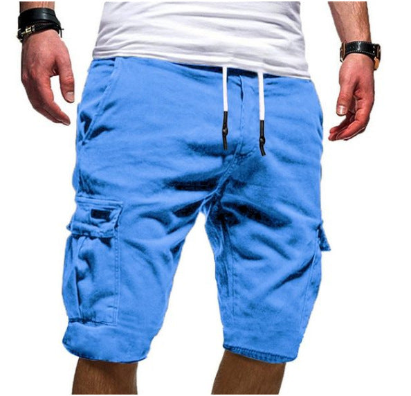 Men's Solid Color Sports Shorts Loose Tether Sports Casual Five-Point Pants Men