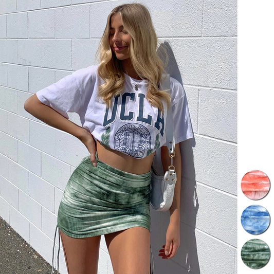 High Waist Slim Knit Tie-dye Thread Skirt