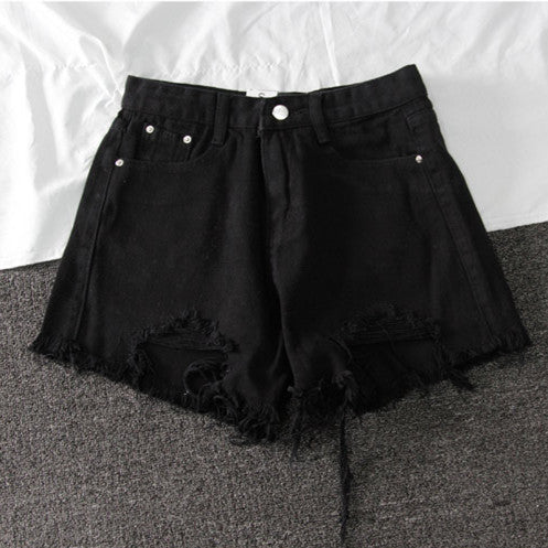 Summer New Denim High Waist Shorts Women Loose Holes Chic Tassel A Word Wide Leg Hot Pants Trend