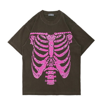 Skeleton Cashew Flower Loose Short Sleeve T-Shirt Men