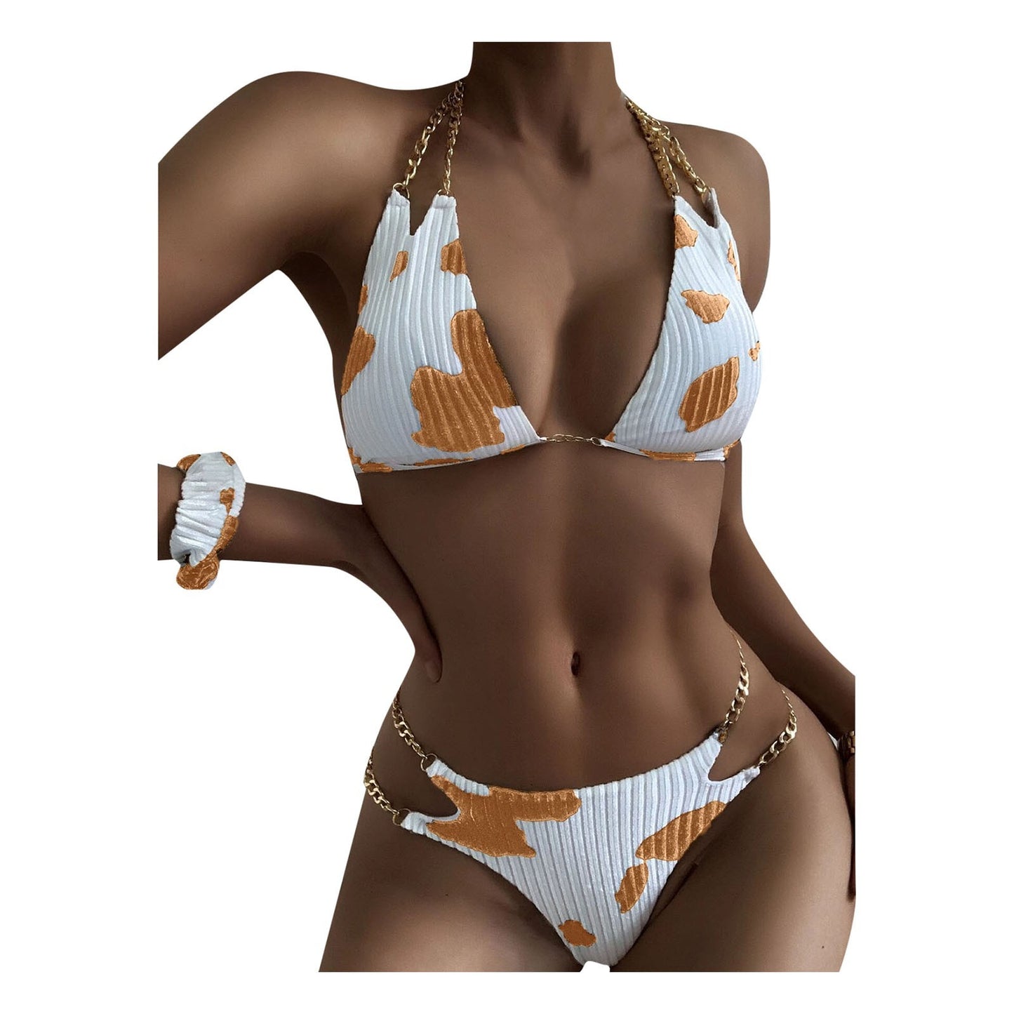 Women Floral Cows Print Bikini Set Push-Up Swimsuit Beachwear