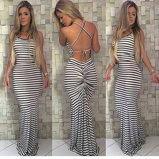 Summer Cool Knitted Black And White Striped Slim Sling