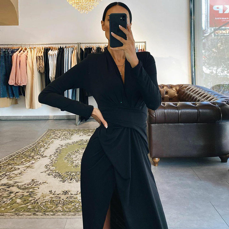 Shoulder Pads Slim Long Slit Skirt