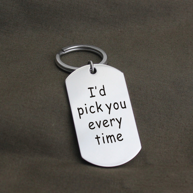 Metal Titanium Steel Keychain Stainless Steel English Holiday Gift Customization