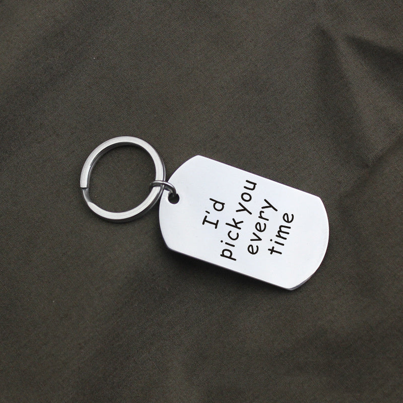 Metal Titanium Steel Keychain Stainless Steel English Holiday Gift Customization