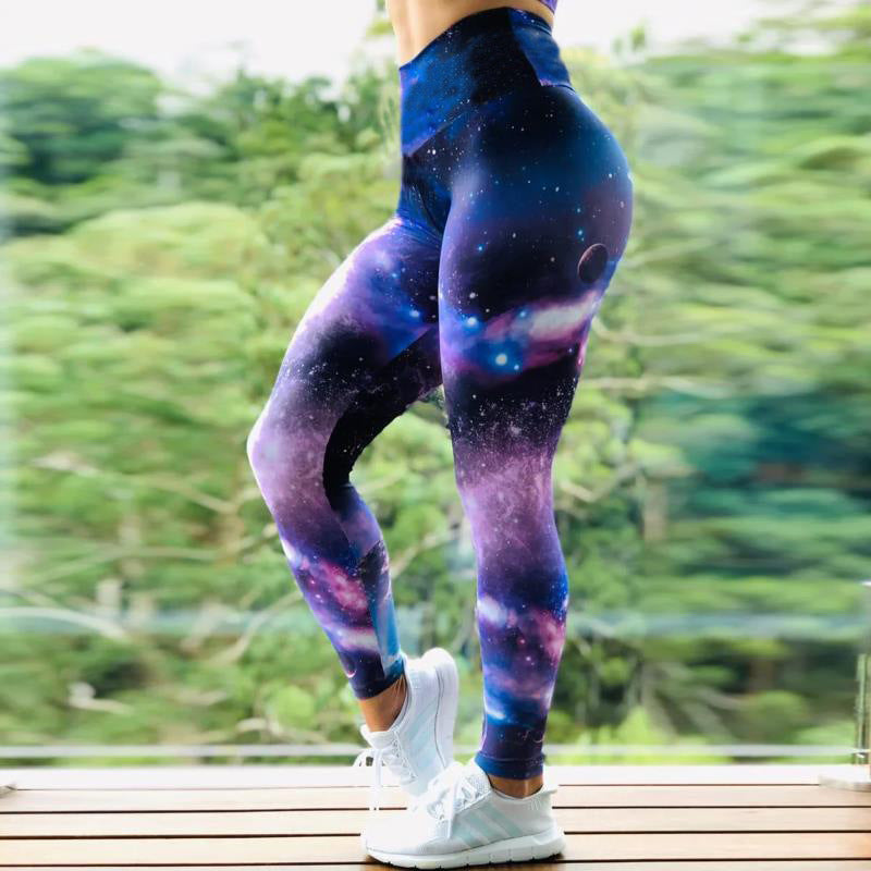 Fitness High Elastic Sports Leggings Training Abstract Ink Pattern High Waist Yoga Leggings