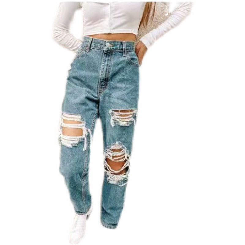 Summer Women's Ripped Fashion Casual Denim Trousers Women's Trousers