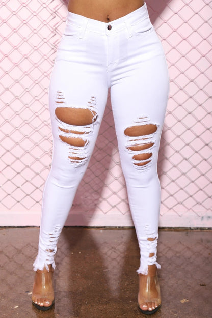 Cotton Elastic Ripped Elastic Foot Pants