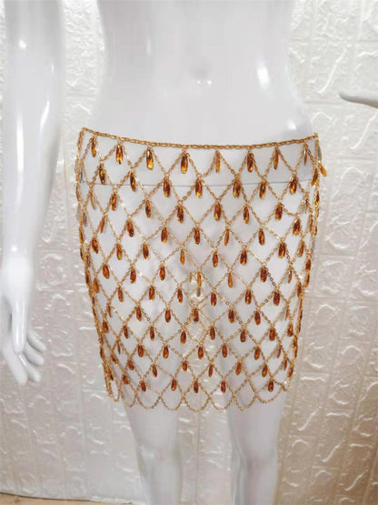 Cutout Sparkling Crystal And Gem Pendant Skirt