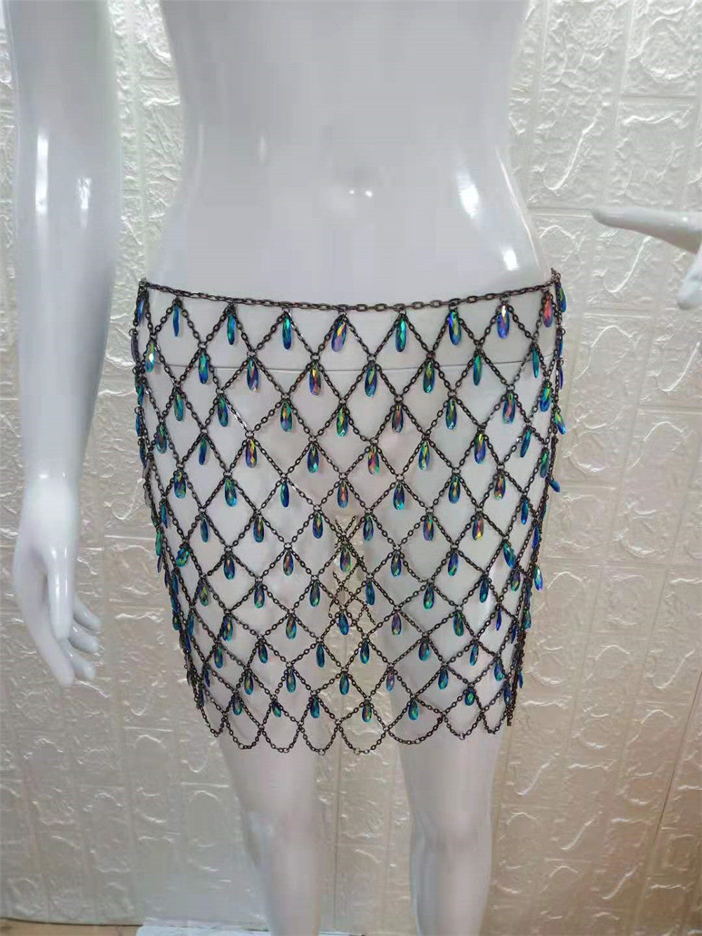 Cutout Sparkling Crystal And Gem Pendant Skirt