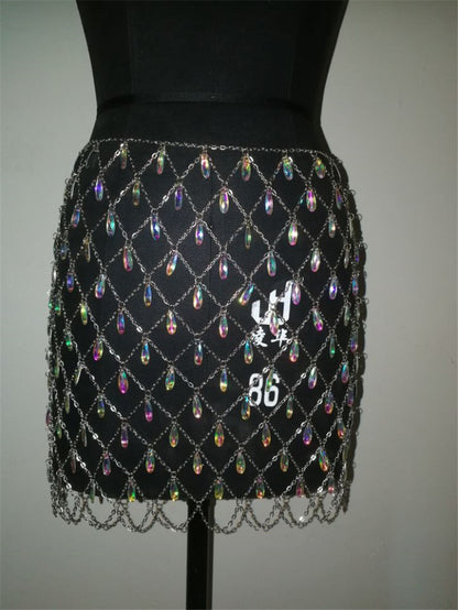 Cutout Sparkling Crystal And Gem Pendant Skirt