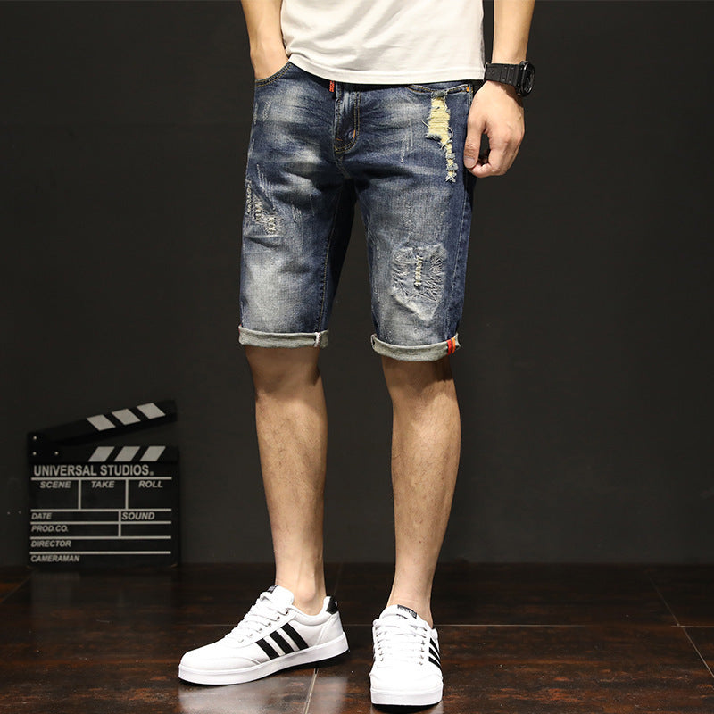 Elastic Pants Summer Men''s Casual Jeans Fashion Hole Cat Beard Straight Pants