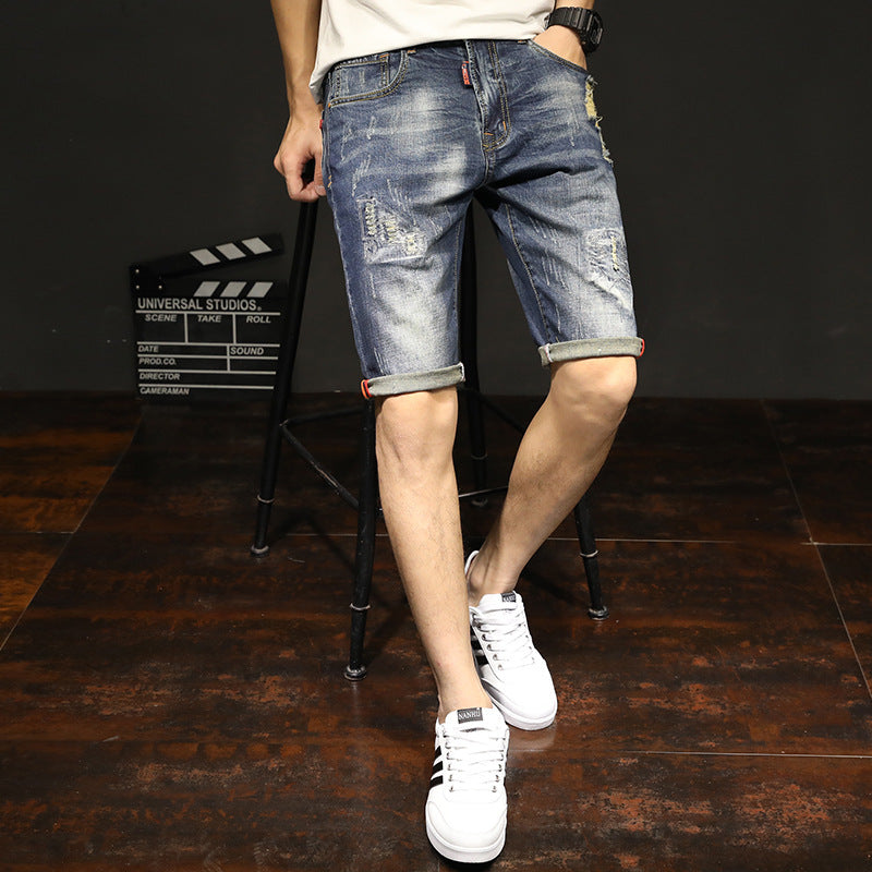 Elastic Pants Summer Men''s Casual Jeans Fashion Hole Cat Beard Straight Pants