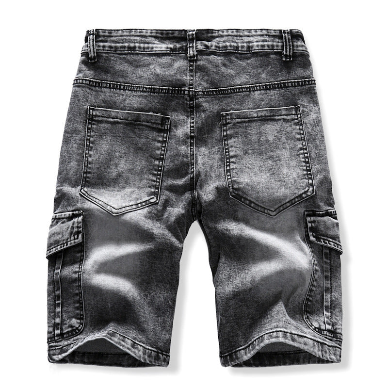 Men's Pocket Denim Shorts Zipper Slim Stretch Five Point pants Men