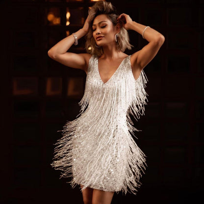 Deep V Sexy Pencil Fringe Dress