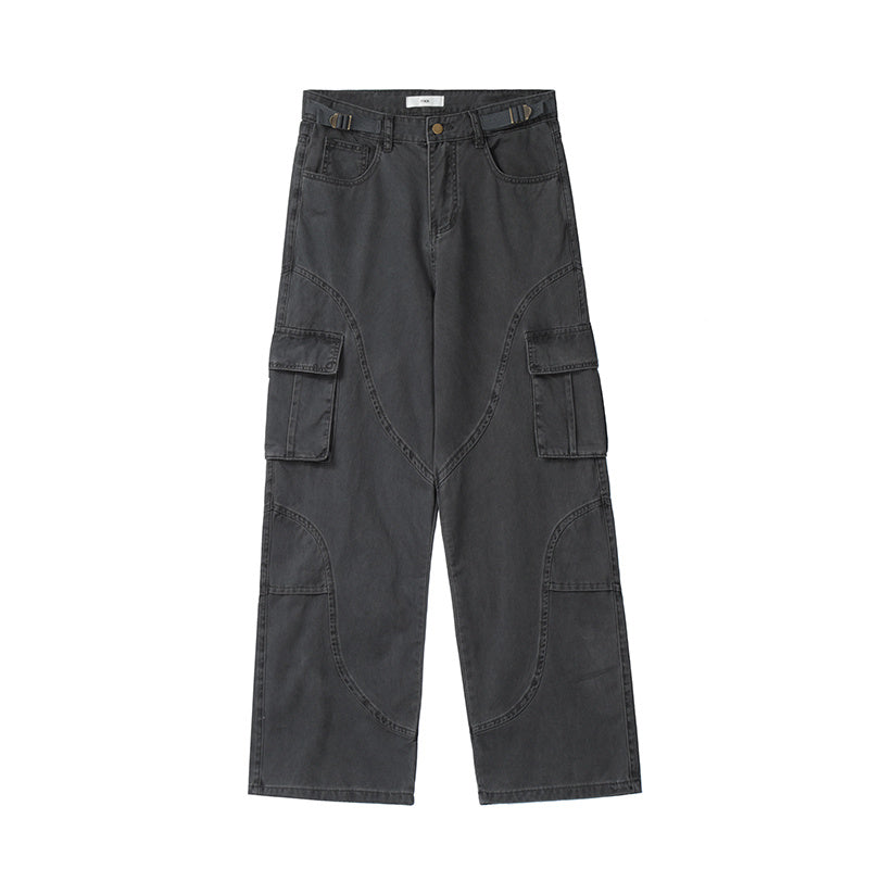 Autumn And Winter American Style Washed And Worn Loose Straight-leg Overalls