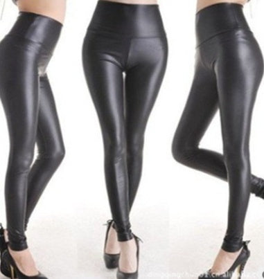 Hot spring and autumn new imitation leather pants stretch Slim leggings slim ladies feet pants