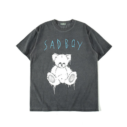 Distressed Teddy Bear Print Men's Short Sleeve