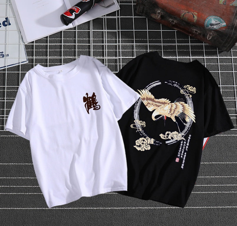 Hip hop street chinese style crane short sleeve