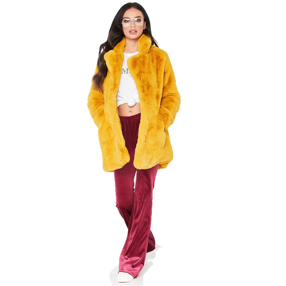 Women Long Sleeve Warm Thick Wave Jackets Plus Size Coat Winter Black Yellow Rose Red Fur Coats Autumn