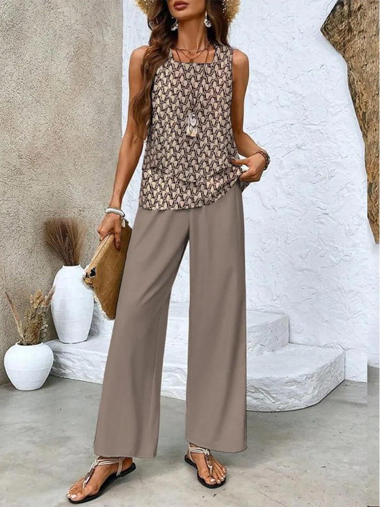 Women's Sleeveless Double Layer Vest Pants Suit