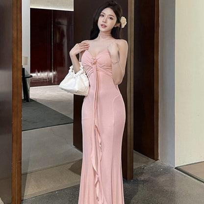 Fashion Style Rose Three-dimensional Flower Sling Dress