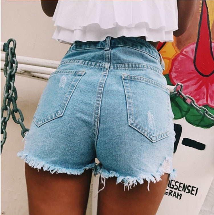 Retro ins hot classic ripped denim shorts