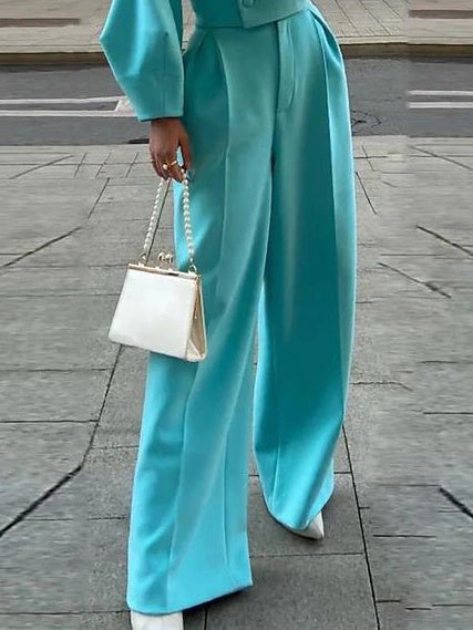 Solid Color Lapel Short Jacket & High Waist Pants Suit