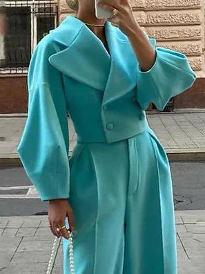 Solid Color Lapel Short Jacket & High Waist Pants Suit