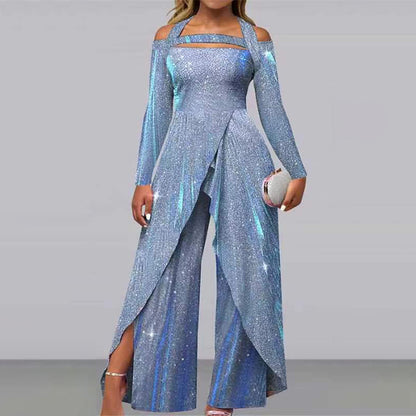 Fashion Sexy Sequined Long Skirt Diagonal Mid-waist Temperament Commute Jumpsuit