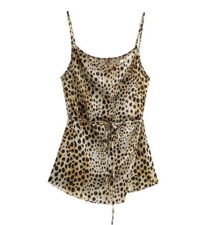 Women's Leopard Print Suspender Trousers Suit