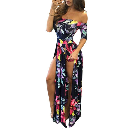 Plus Size Women's Printed One-piece Split Dress Three Colors