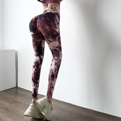 Tie-Dye Seamless Knitted Peach Hip Yoga Pants