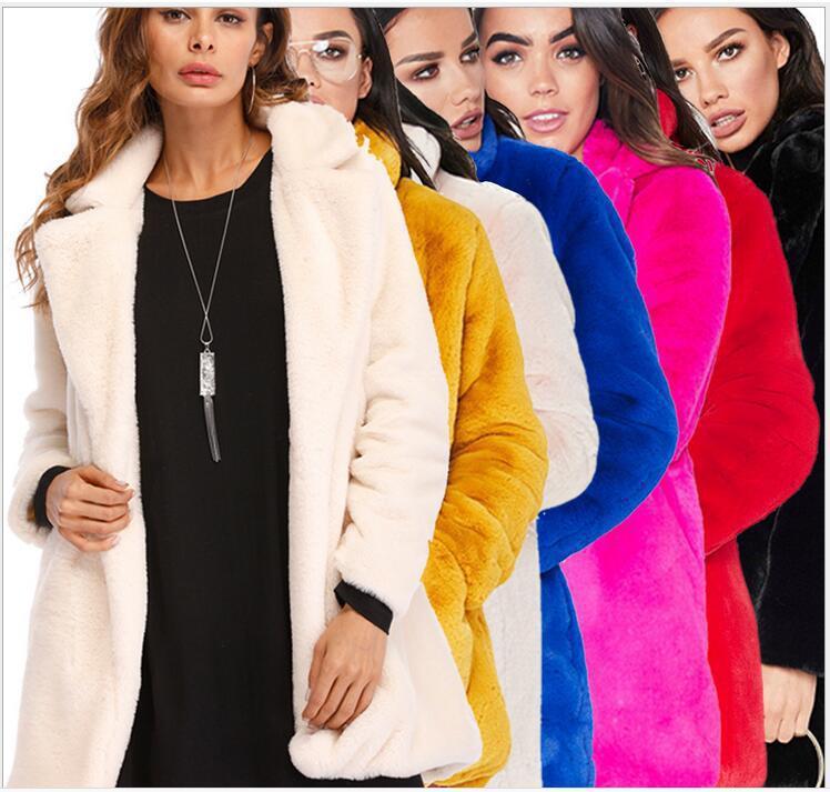 Women Long Sleeve Warm Thick Wave Jackets Plus Size Coat Winter Black Yellow Rose Red Fur Coats Autumn