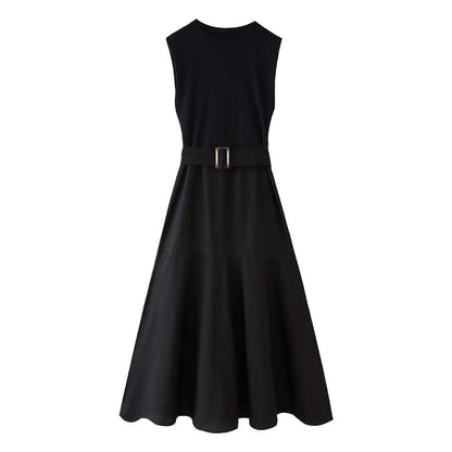 Fashion Women's Wear With Belt Stitching Dress