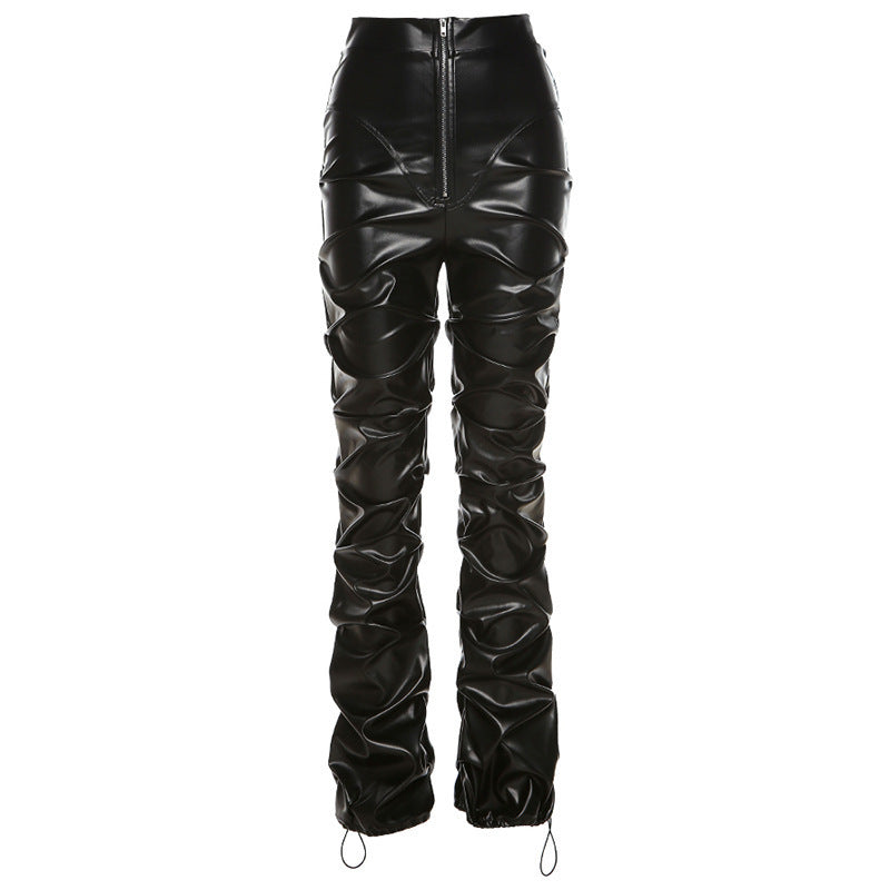 High Waist Bag Hip Street Style Fashion Casual Pu Leather Trousers