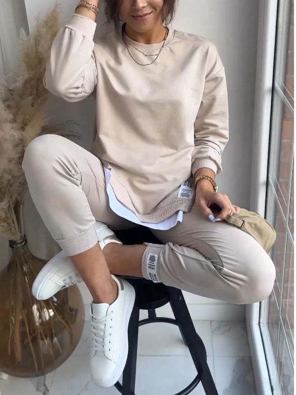 Autumn Stitching False Two-piece Sweaters Sweatpants Suit