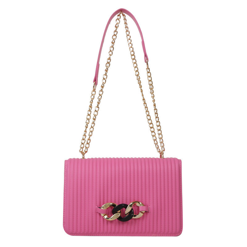 Candy-colored Chain Indentation Striped Shoulder Crossbody Small Square Bag