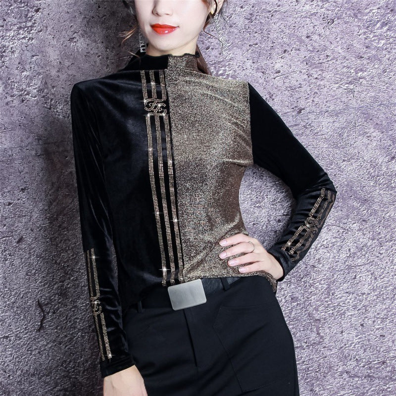 Western Style Autumn And Winter Bright Silk Stitching Shirt