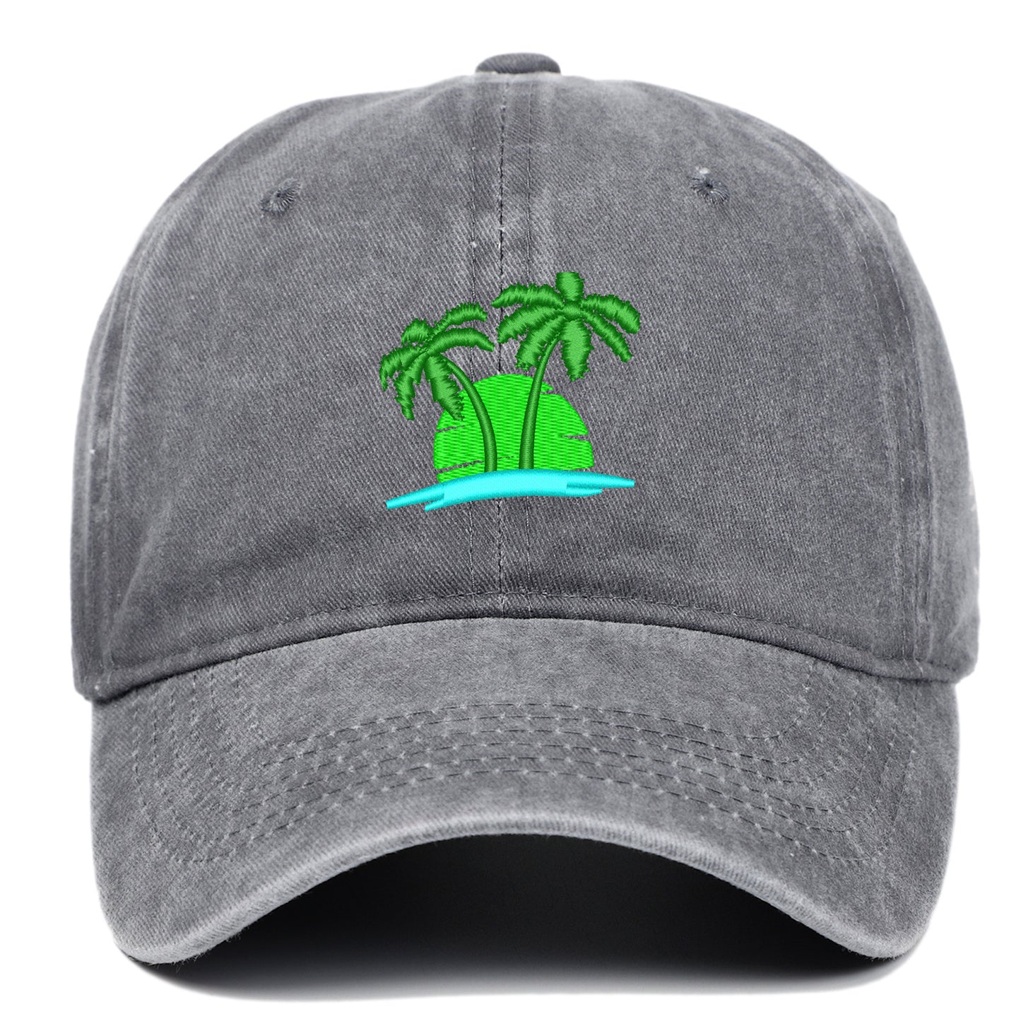 Coconut Embroidery Pattern Washed Old Soft Top Baseball Cap