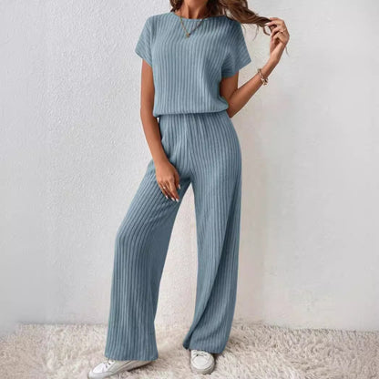 Women's Knitted Loose Wide-leg Pants Two-piece Suit